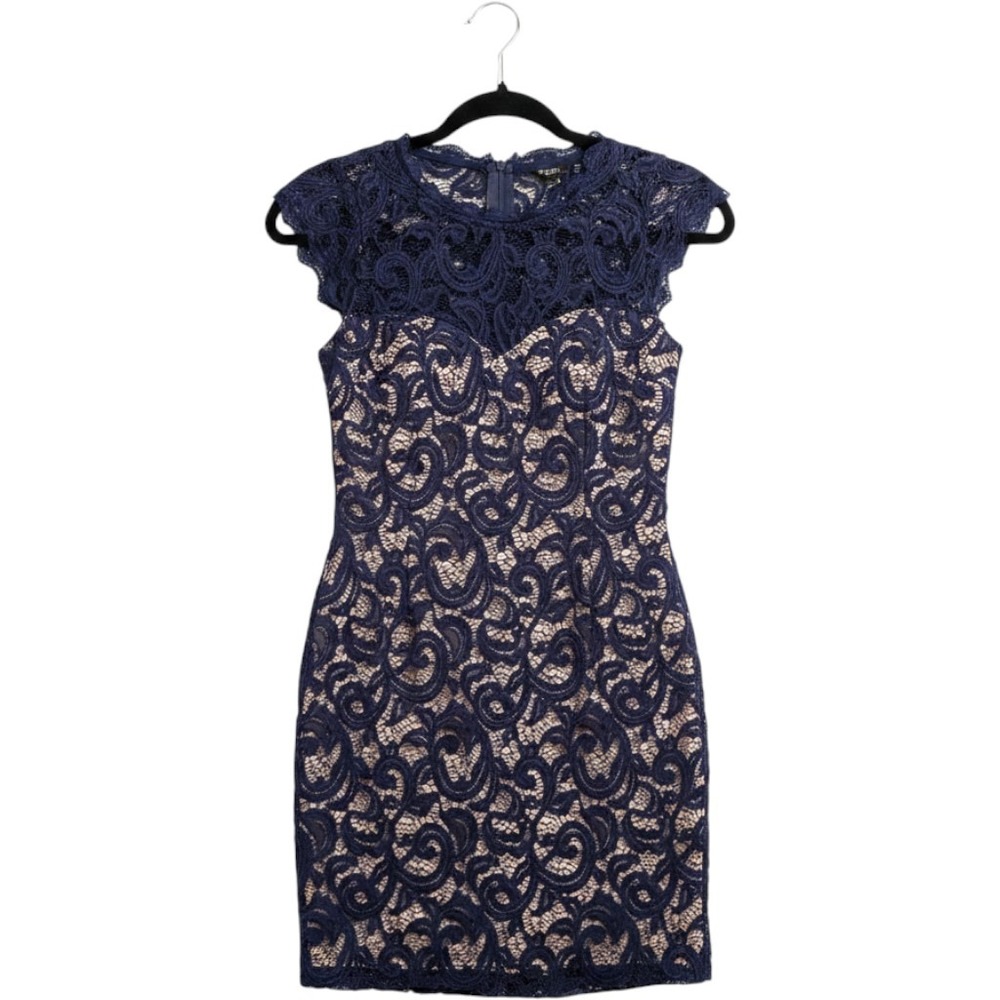 Sequin Hearts Navy Blue Lace Sequin Bodycon Dress Cap Sleeve 4413XX1C Size 1